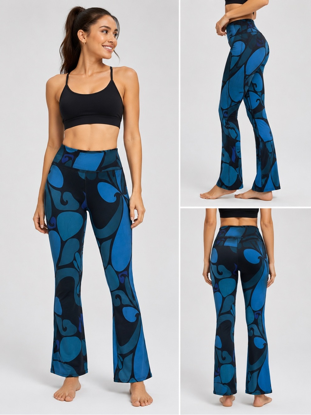 POP Fit Blue Abstract High-Rise Flare Leggings